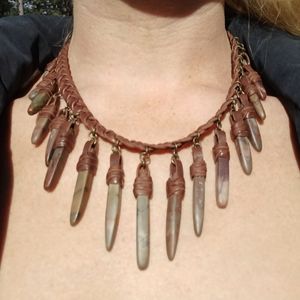 Bells and Thistle Handmade Jasper and Braided Leather Empress Waterfall necklace